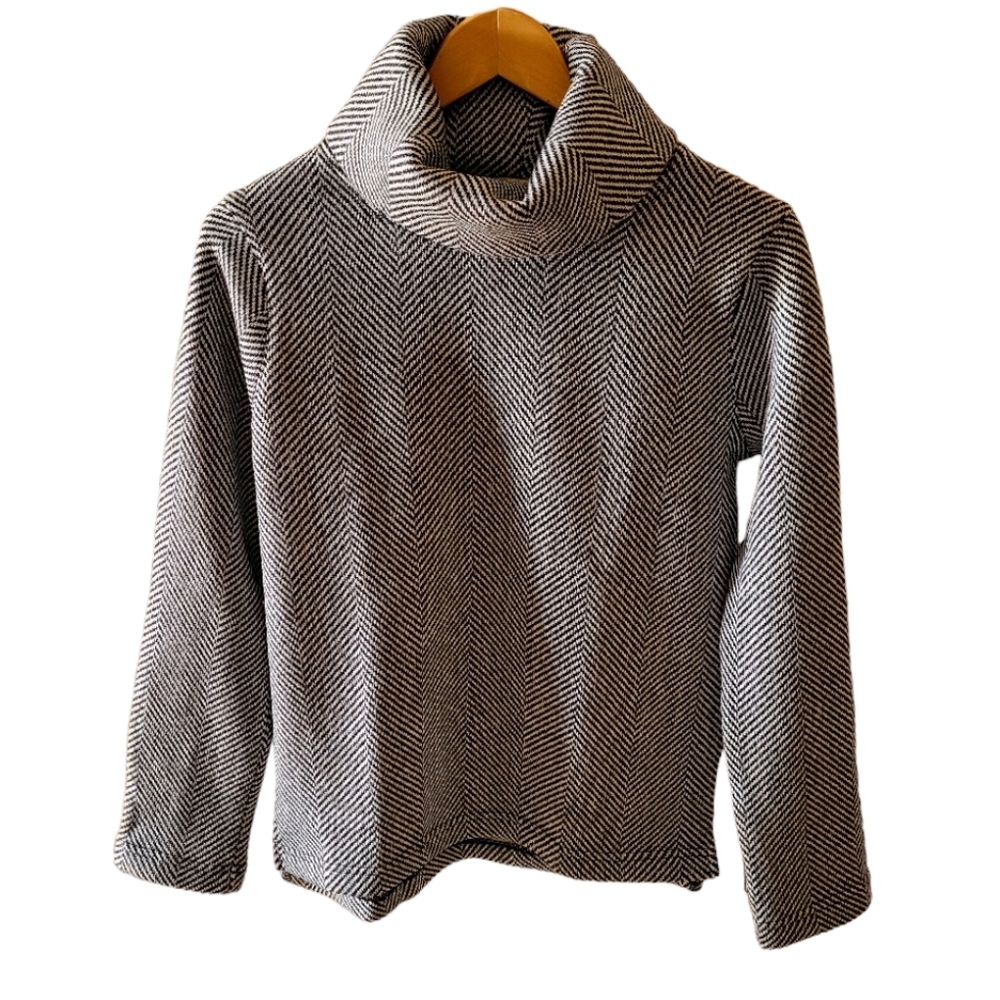 J. Crew Factory Herringbone Patterned Cowl Neck Sweater Size Small Black White